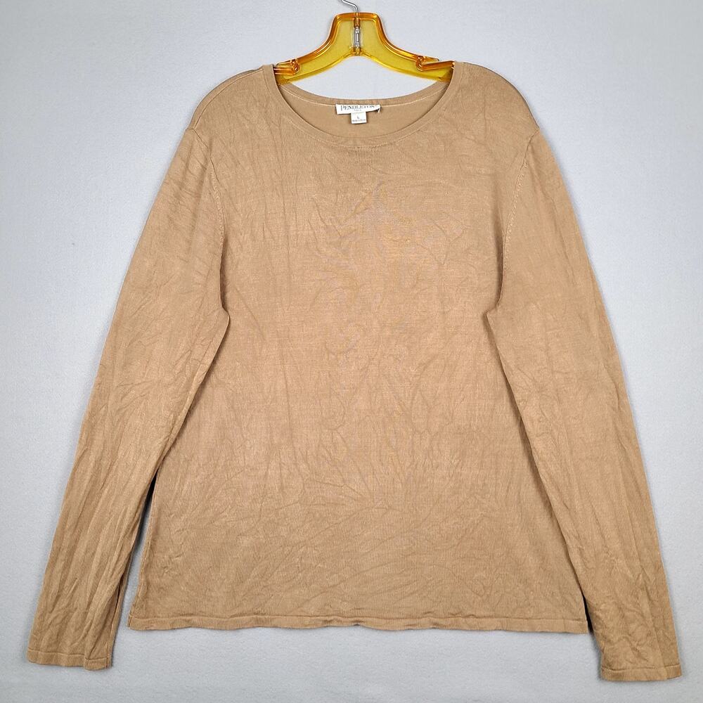 Pendleton Sweater Womens L Tall Brown Long Sleeve Silk Blend Vintage Lightweight